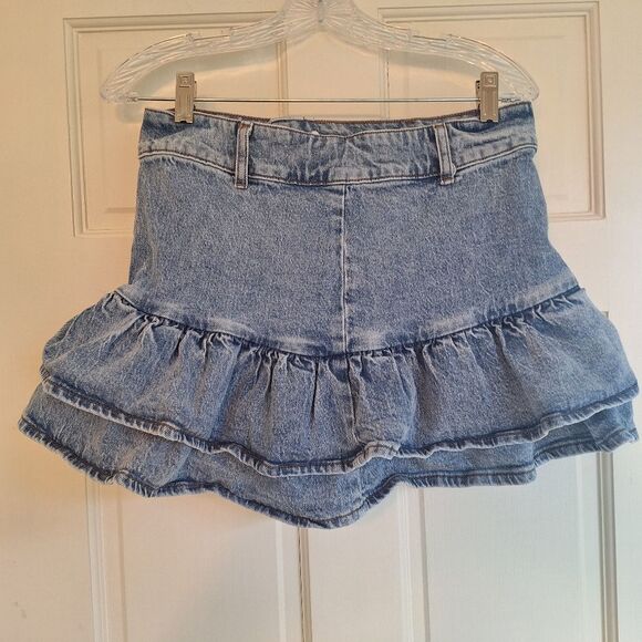 Social Collision Denim Mini Skirt Ruffle Tiers Star Studded Party Skirt Jrs S - Picture 4 of 13